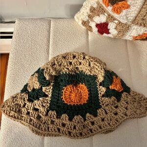 Handmade Crochet Hat with Green and Orange Accents
